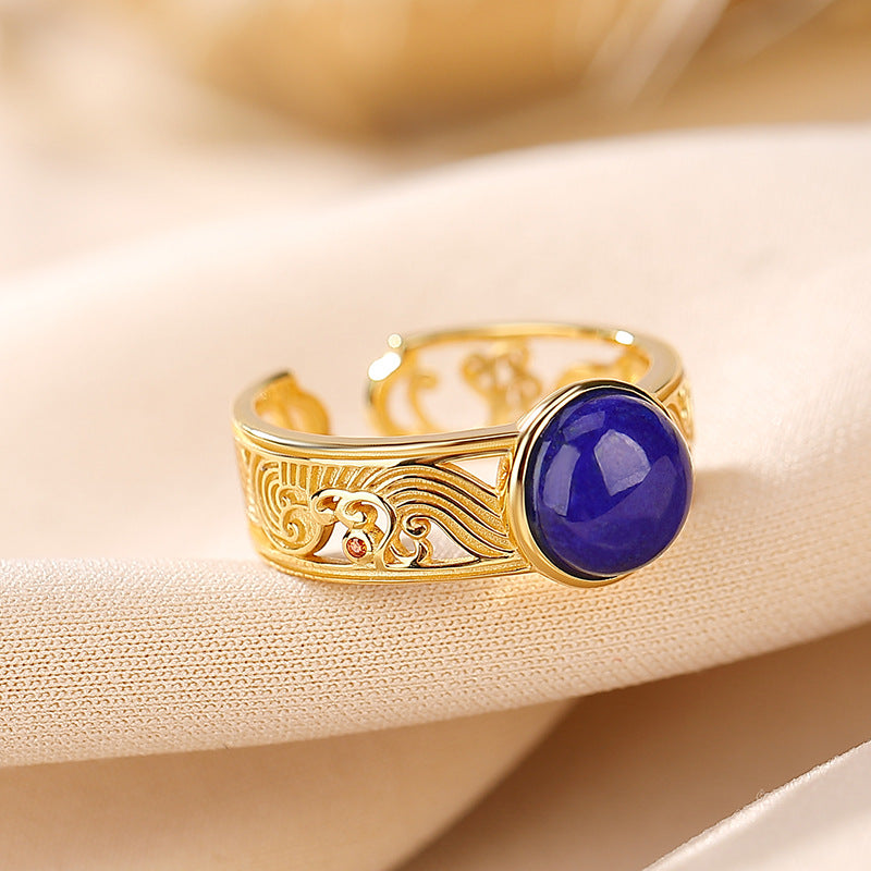 Bague Lapis Lazuli – Ondes Positives, Argent Plaqué Or