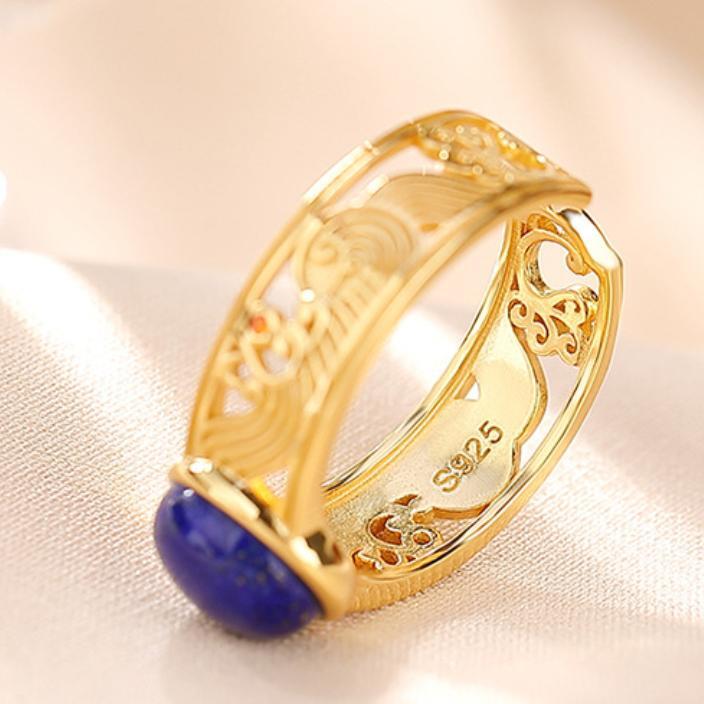 Bague Lapis Lazuli – Ondes Positives, Argent Plaqué Or