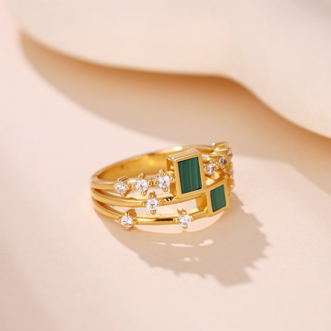 Bague Lapis Lazuli ou Malachite – Éclat Mystique, Argent Plaqué Or