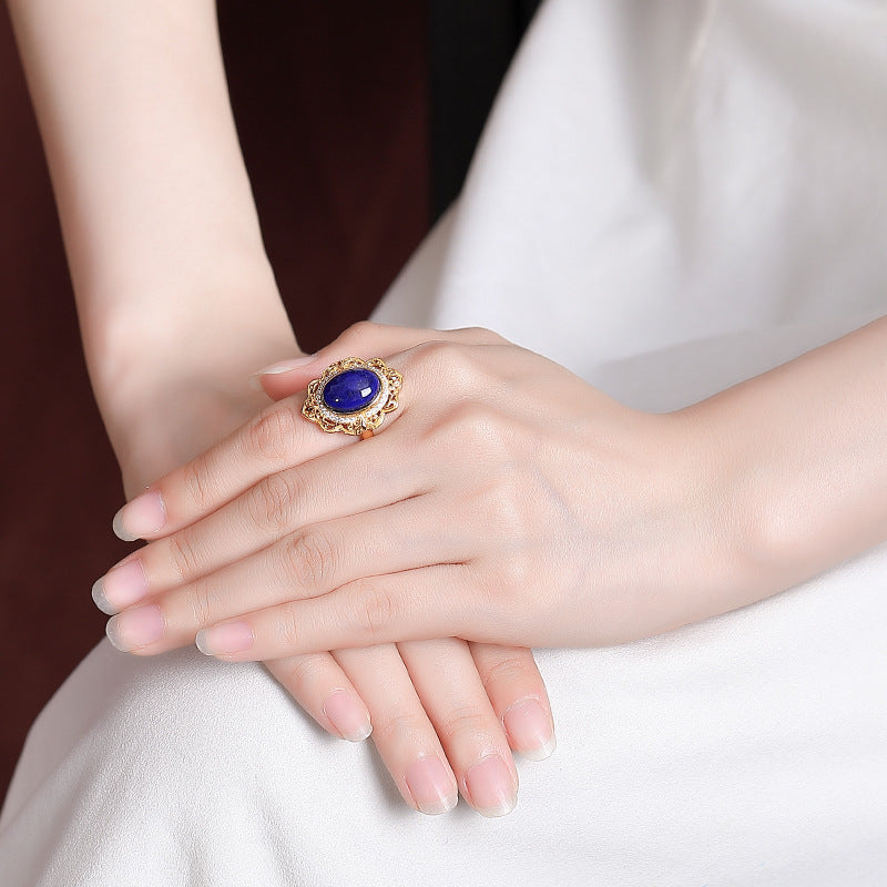 Bague Lapis Lazuli – Prospérité, Argent Plaqué Or