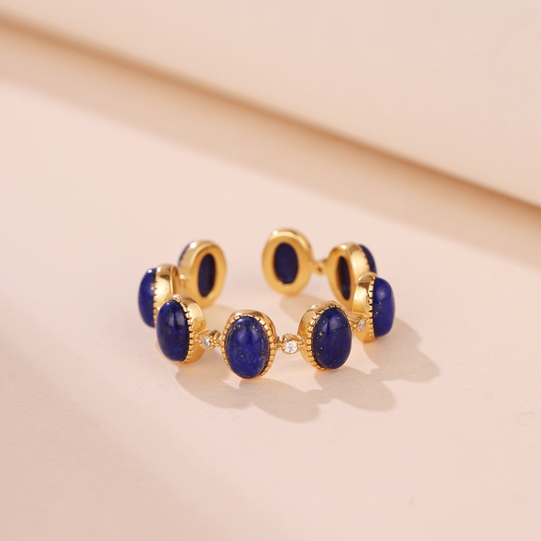 Bague Lapis Lazuli – Soleil de Minuit, Argent Plaqué Or