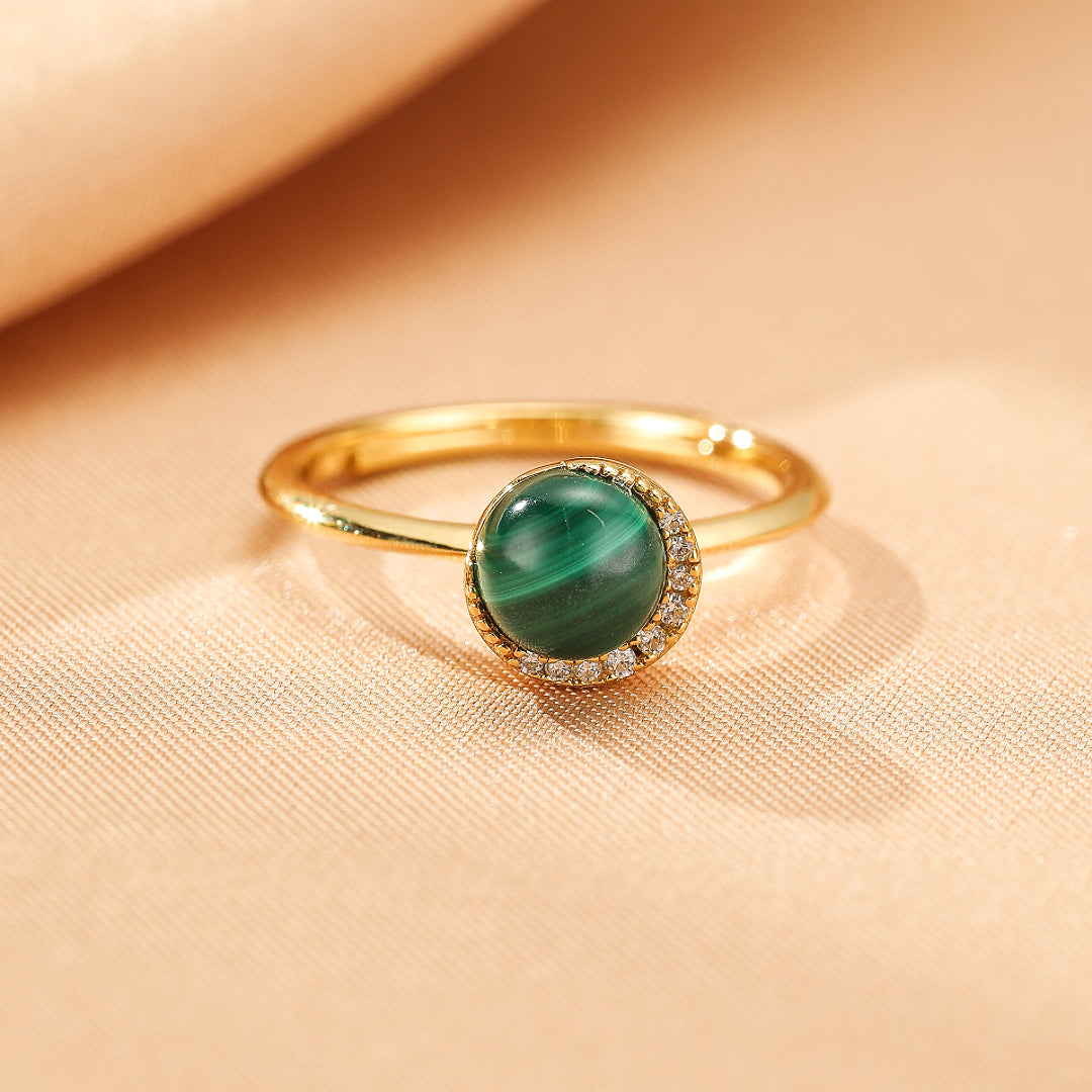 Jewelry-Malachite Ring – Luminous Aura, Gold Plated Silver