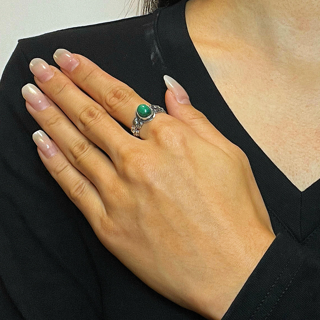 Bague Malachite – Fleur d’Âme, Argent
