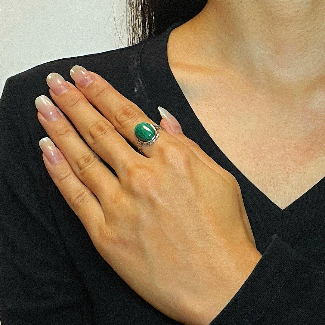 Bague Malachite – Héritage Intemporel, Argent
