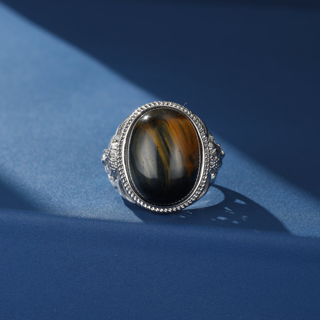 Bague Malachite ou Œil de Tigre – Énergie Divine, Argent 925