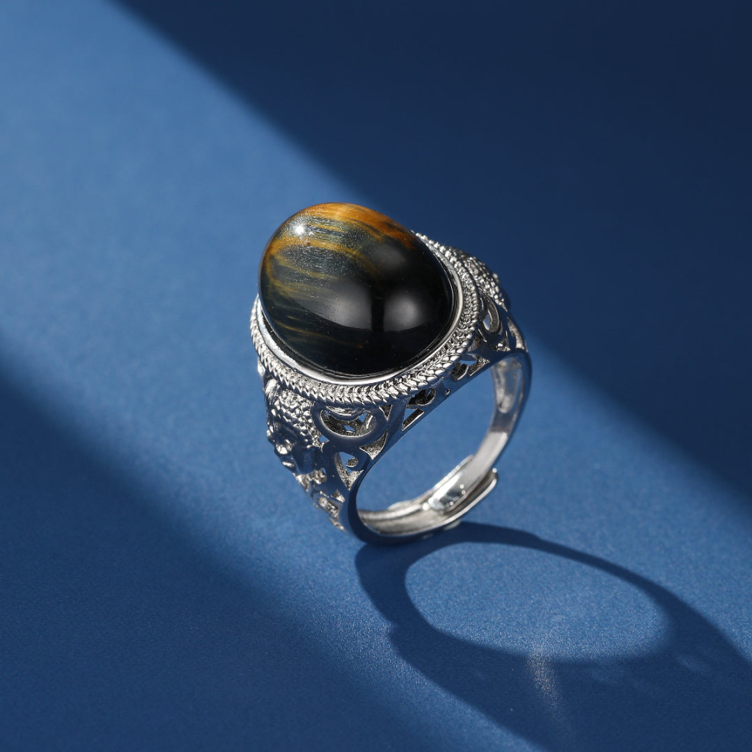 Bague Malachite ou Œil de Tigre – Énergie Divine, Argent 925