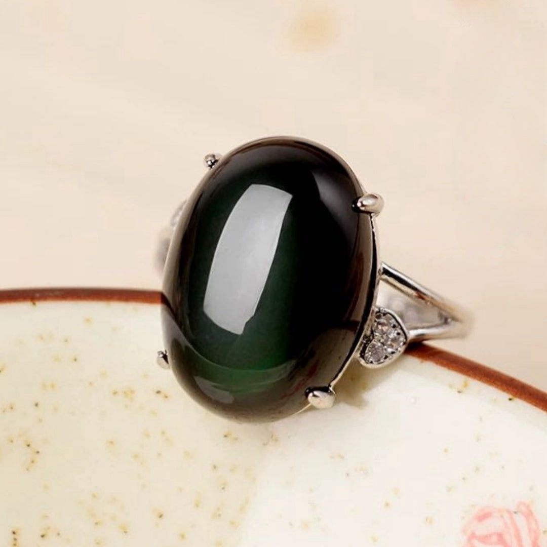 Bague Obsidienne Arc en Ciel – Éclat Céleste, Argent
