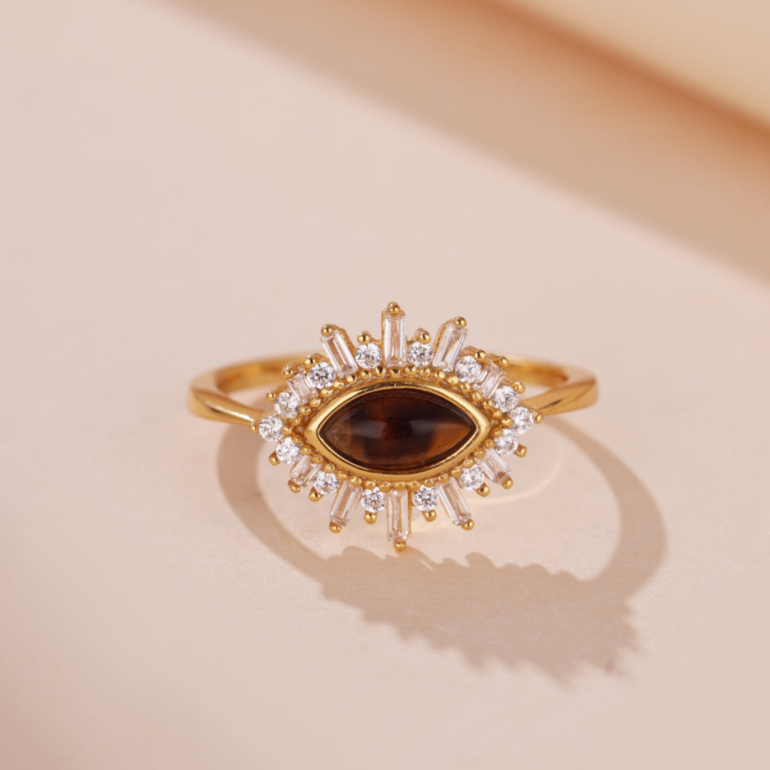 Tiger's Eye Ring – Night Tears, Gold Plated Silver