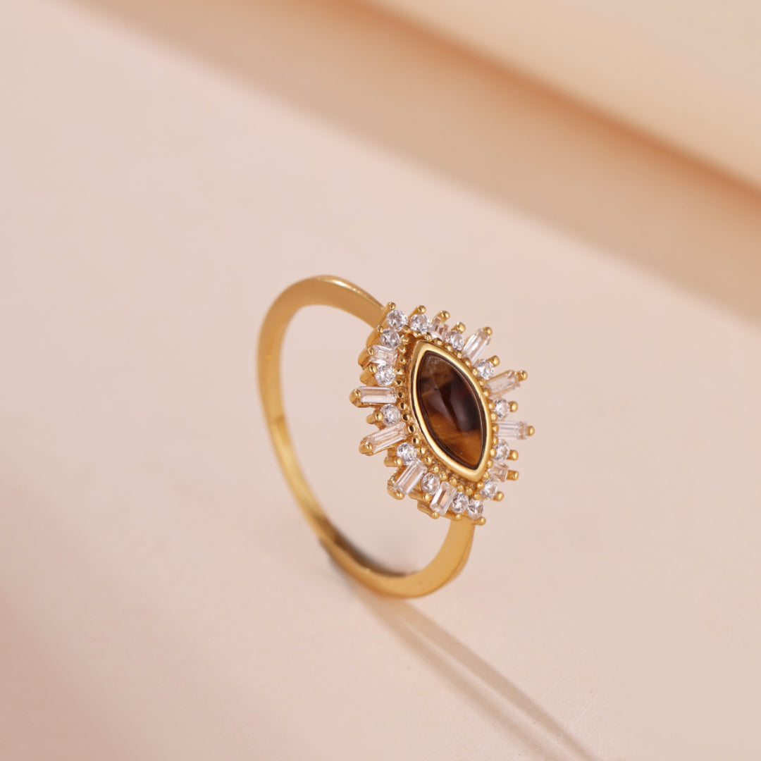 Tiger's Eye Ring – Tears of Night, Gold Plated Silver