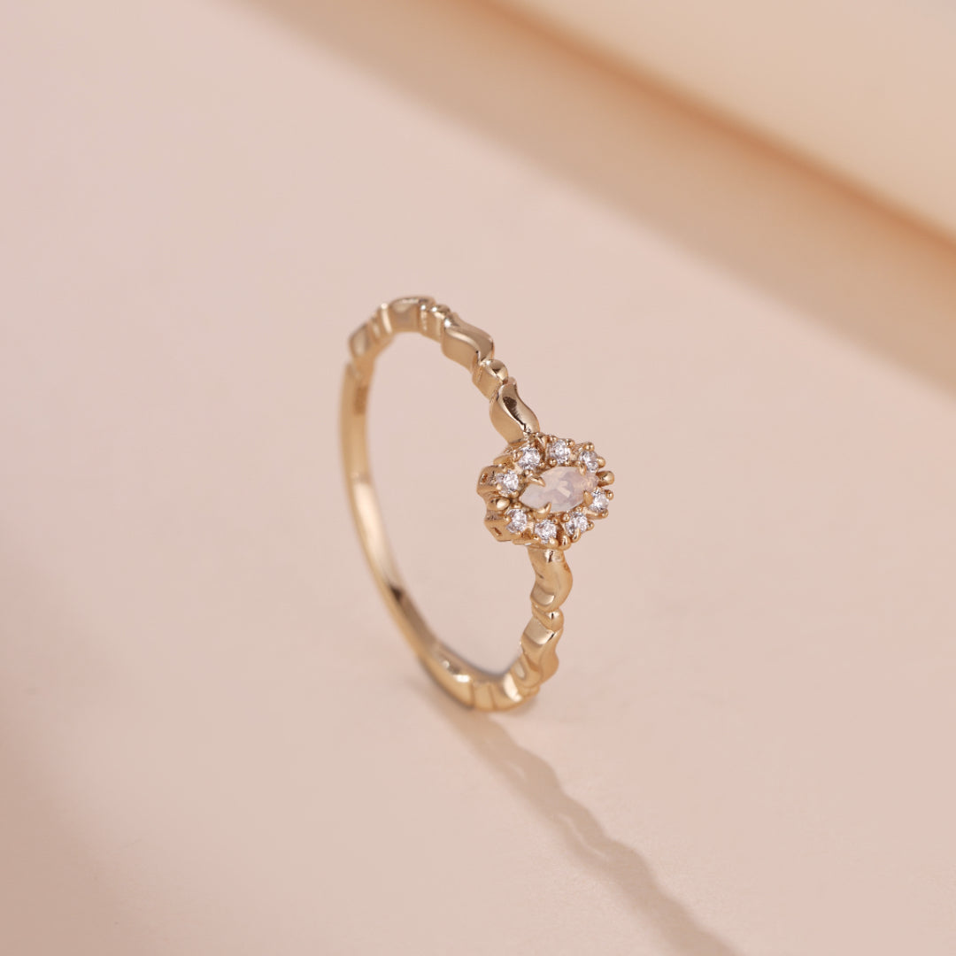 White Opal Ring – Starry Mist, Gold Plated Silver