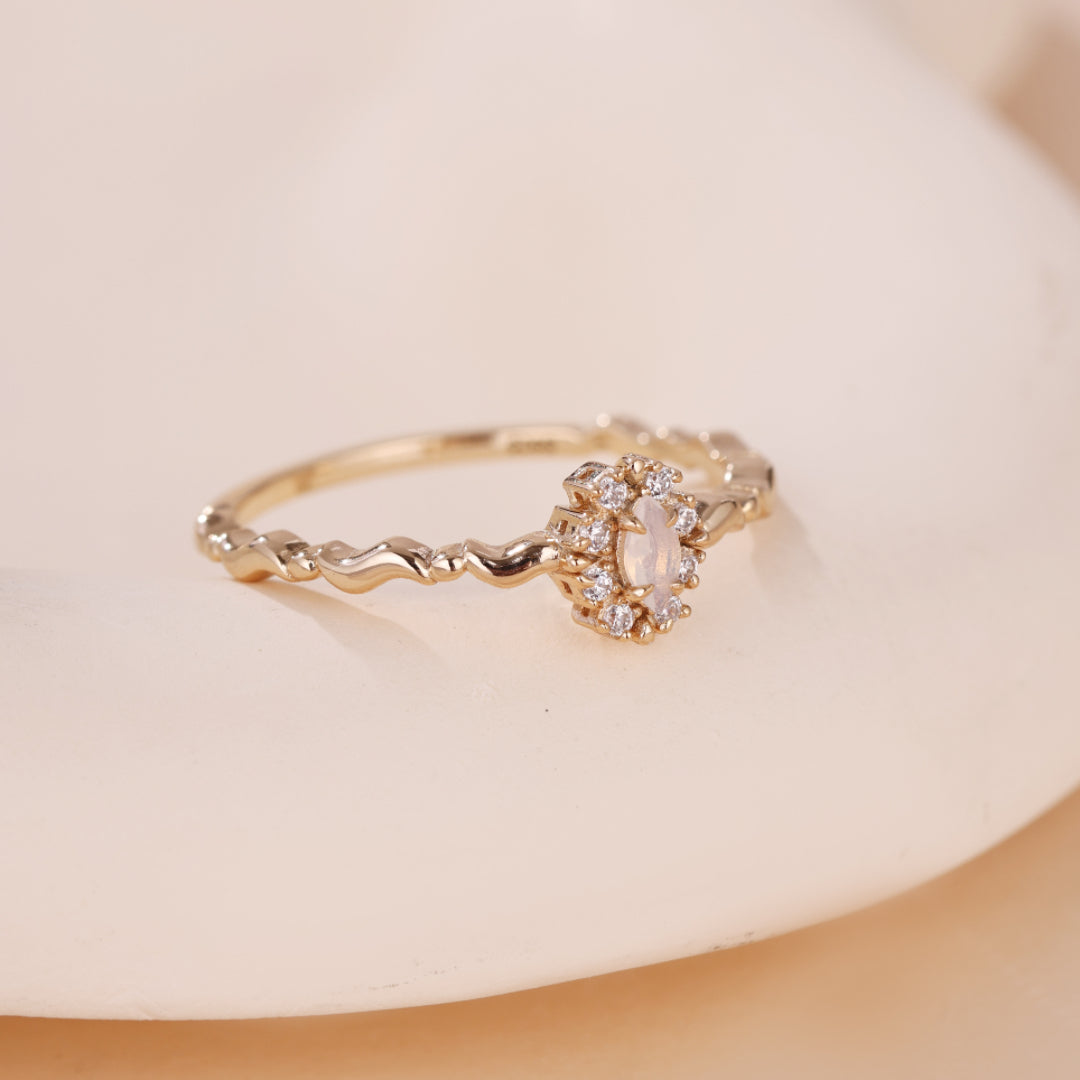 White Opal Ring – Starry Mist, Gold Plated Silver