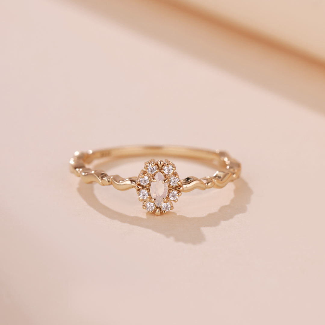 White Opal Ring – Starry Mist, Gold Plated Silver