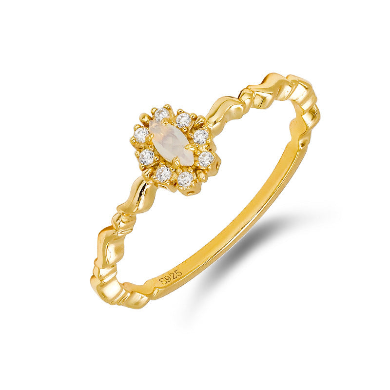 White Opal Ring – Starry Mist, Gold Plated Silver