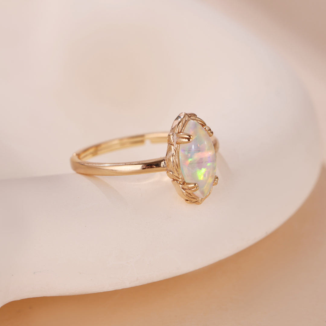 Bague Opale – Flamme Mystique, Argent Plaqué Or