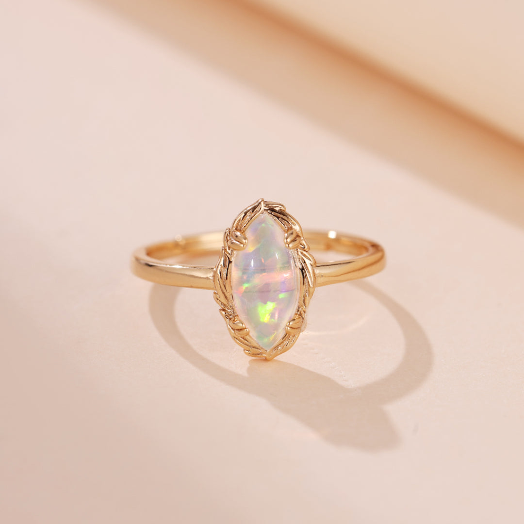 Bague Opale – Flamme Mystique, Argent Plaqué Or
