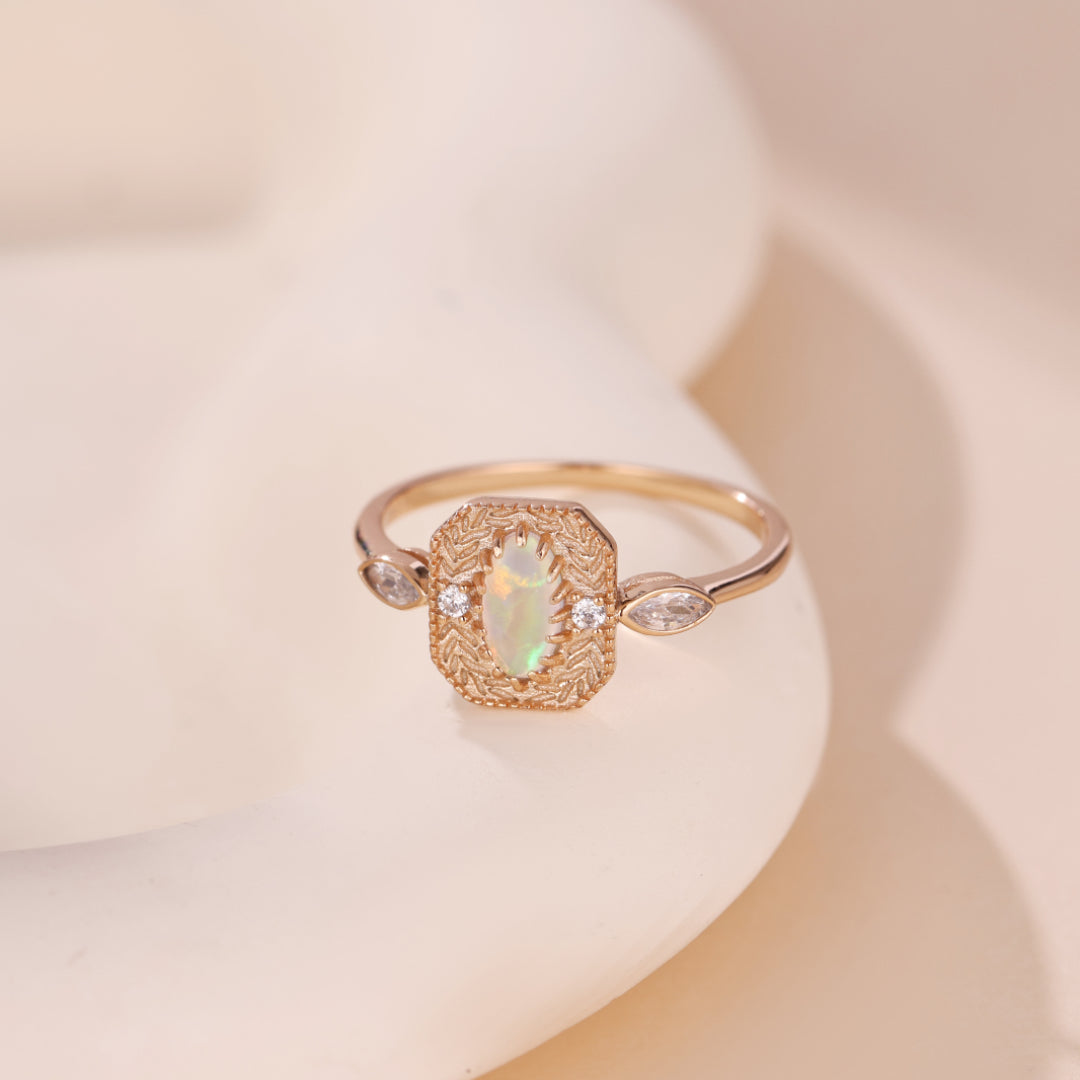 Bague Opale – Rêve Champêtre, Argent Plaqué Or