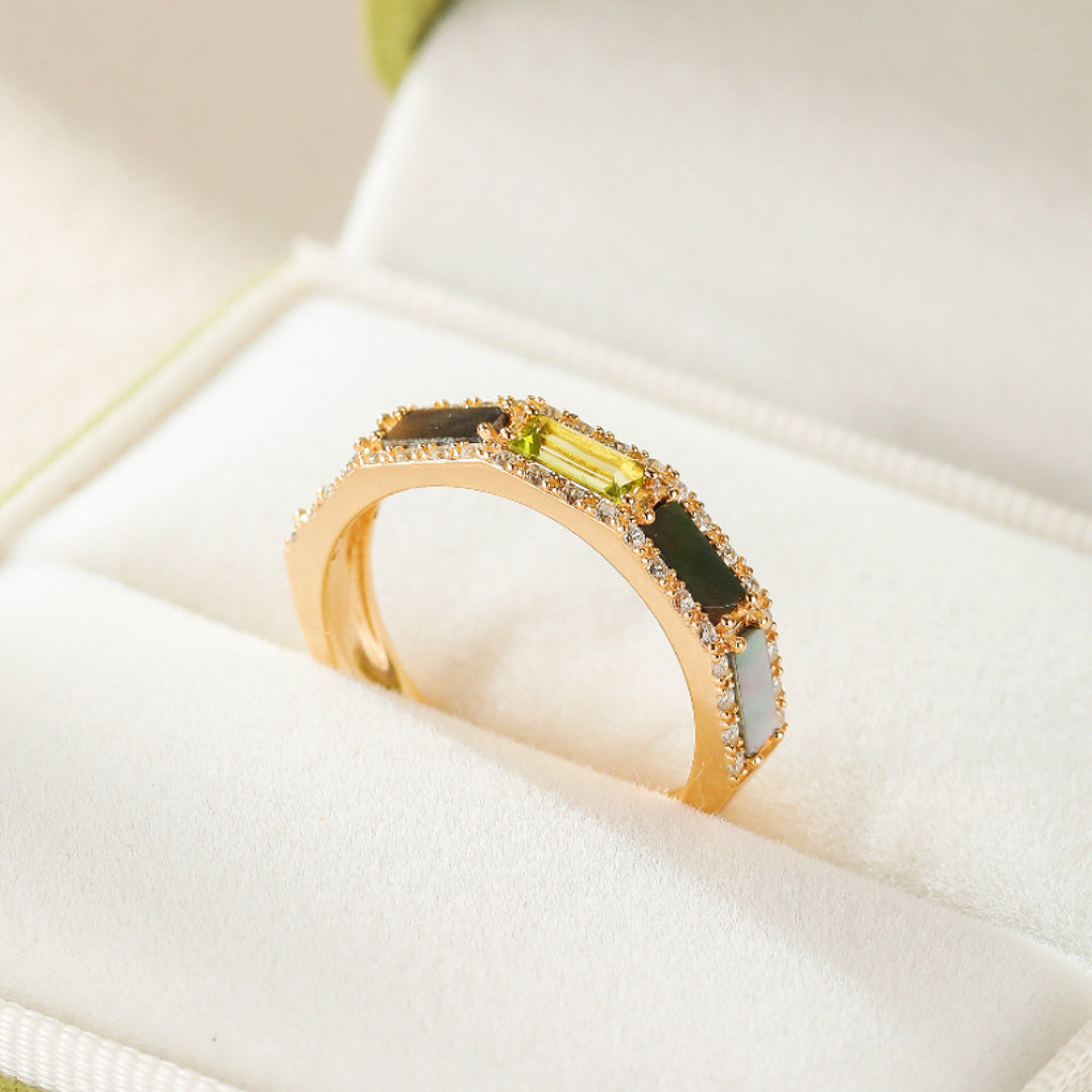 Bague Péridot – Arc en Ciel, Argent Plaqué Or