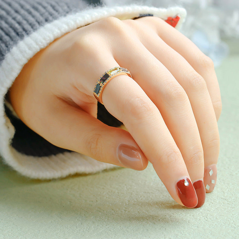 Bague Péridot – Arc en Ciel, Argent Plaqué Or