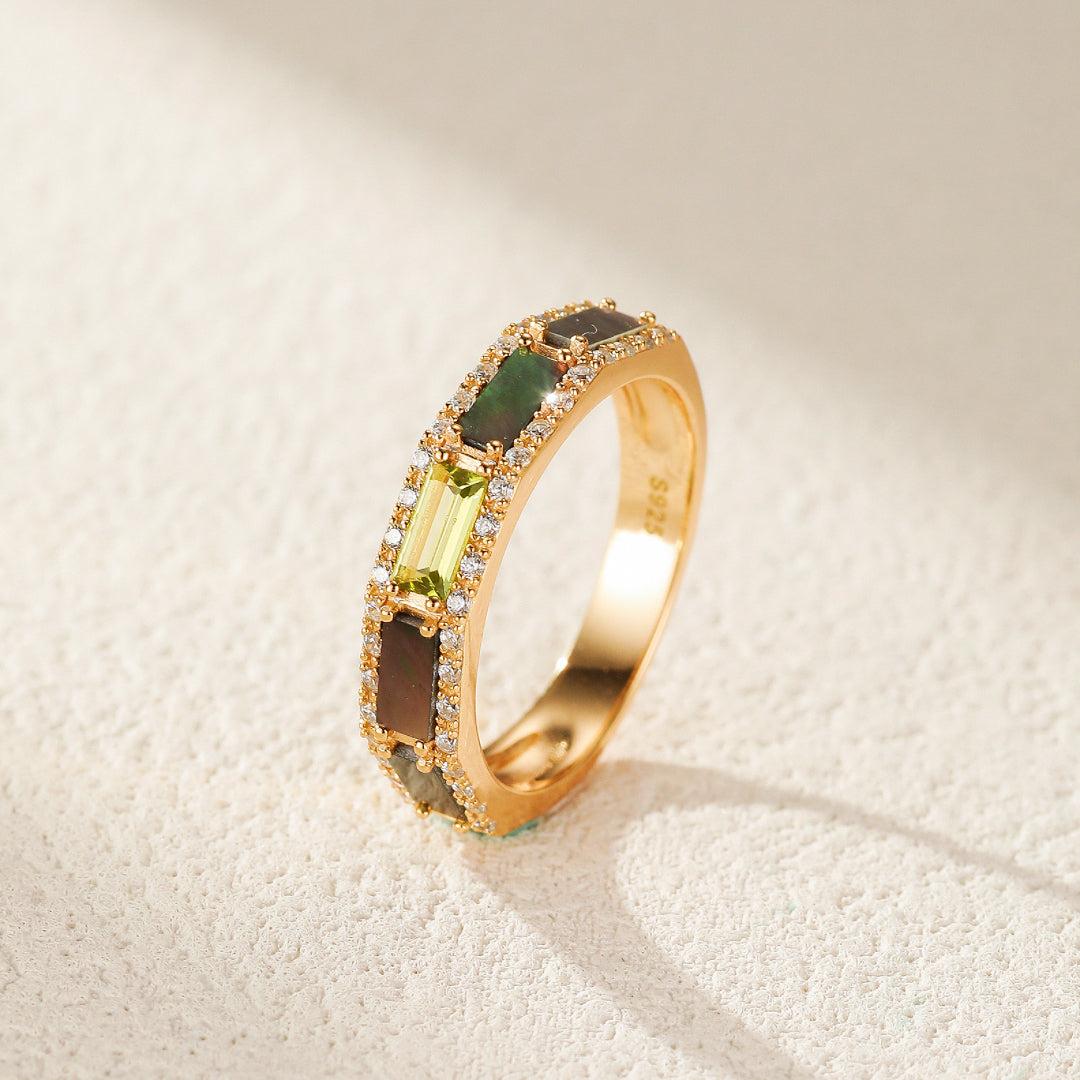 Bague Péridot – Arc en Ciel, Argent Plaqué Or