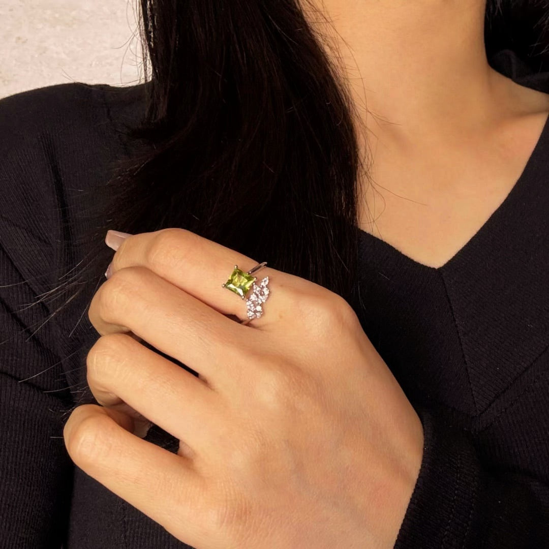 Bague Péridot – Éclat Végétal, Argent