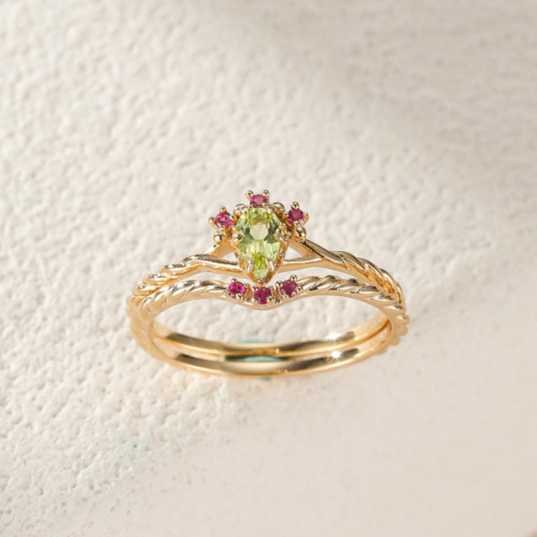 Bague Péridot et Cornaline – Positivité, Argent Plaqué Or