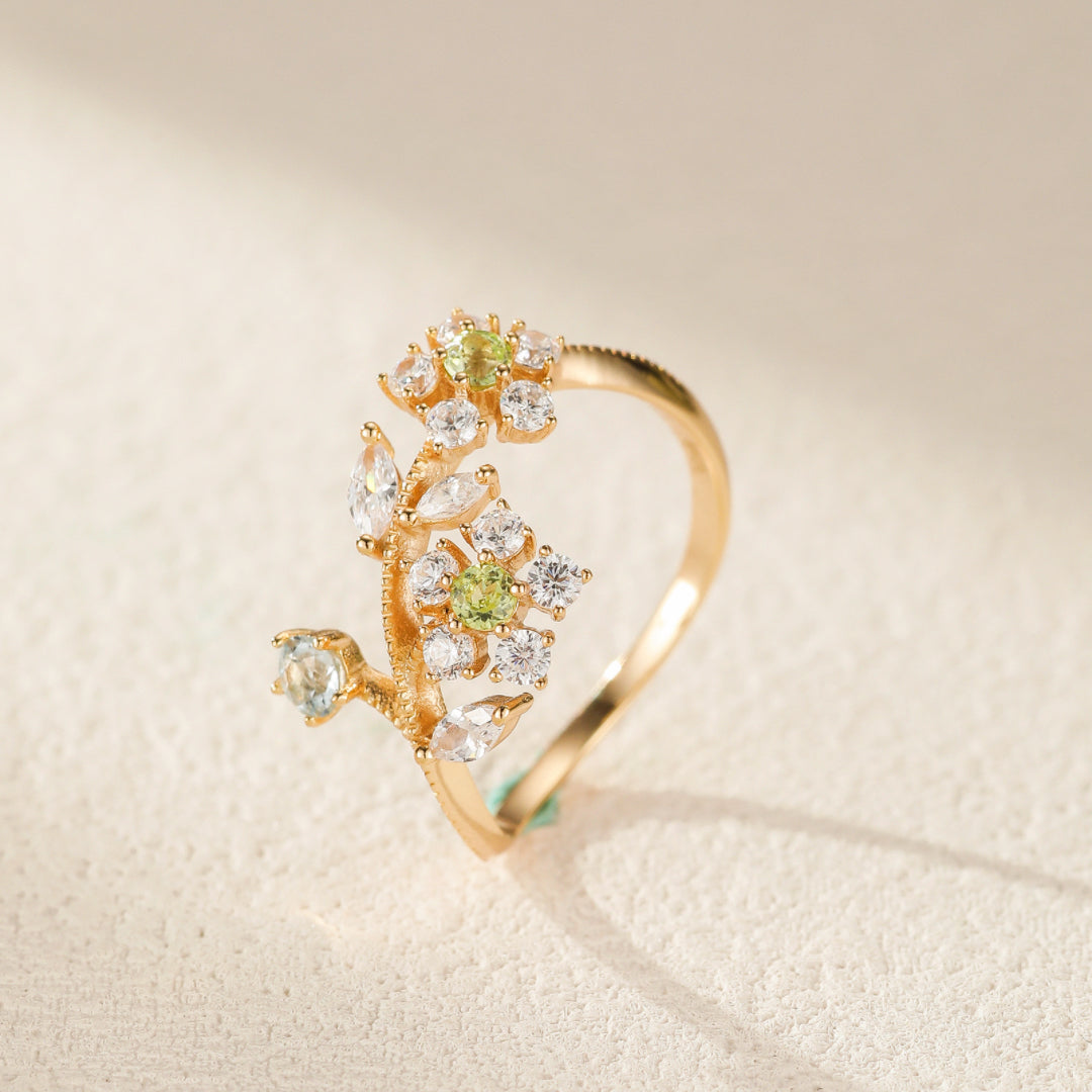 Bague Péridot – Narcisses, Argent Plaqué Or