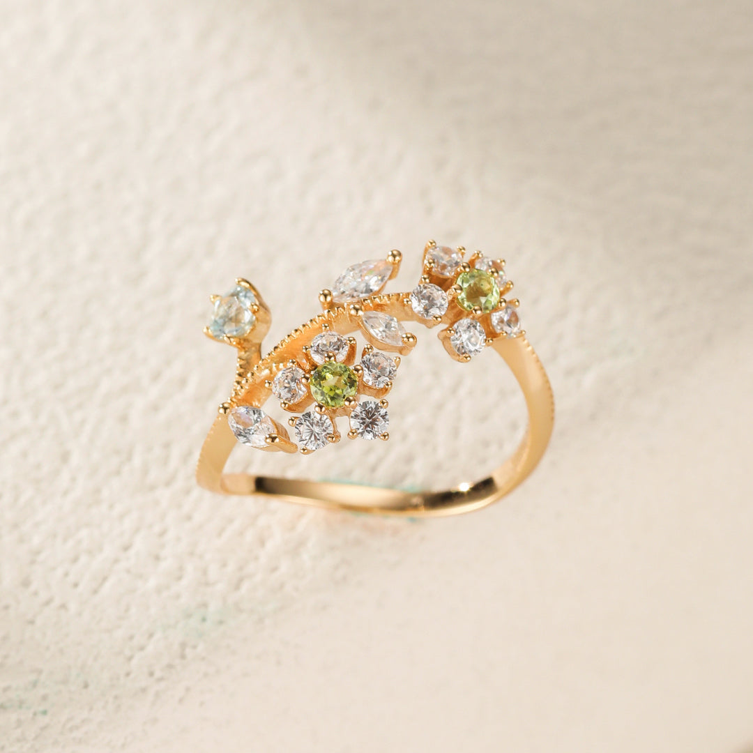 Bague Péridot – Narcisses, Argent Plaqué Or