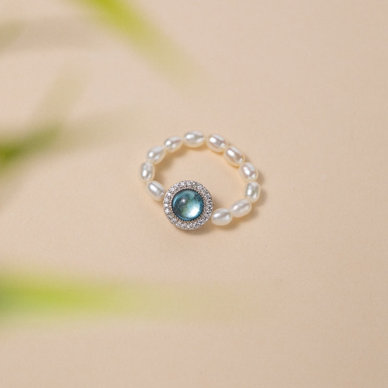 Bague Perle et Aigue Marine – Harmonie Océanique, Argent
