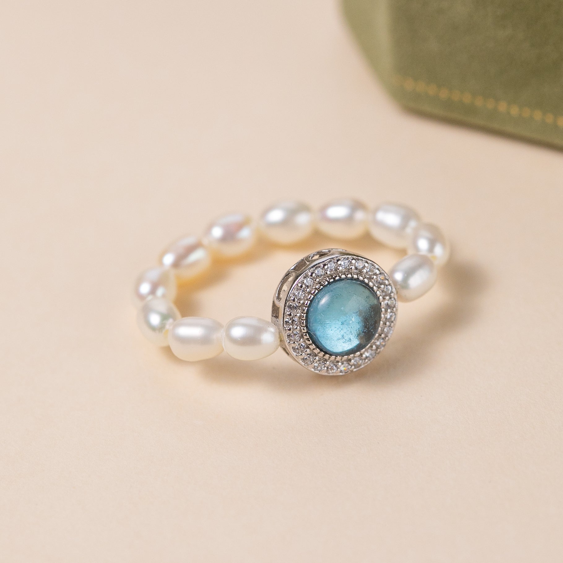 Bague Perle et Aigue Marine – Harmonie Océanique, Argent