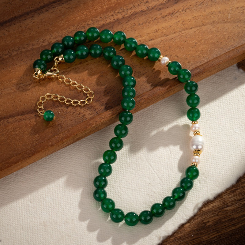 Collier Perle et Agate – Douceur Printanière, Plaqué Or