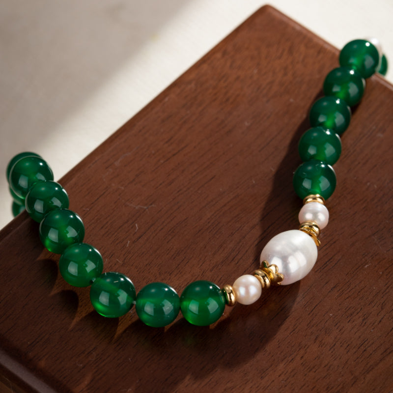 Collier Perle et Agate – Douceur Printanière, Plaqué Or