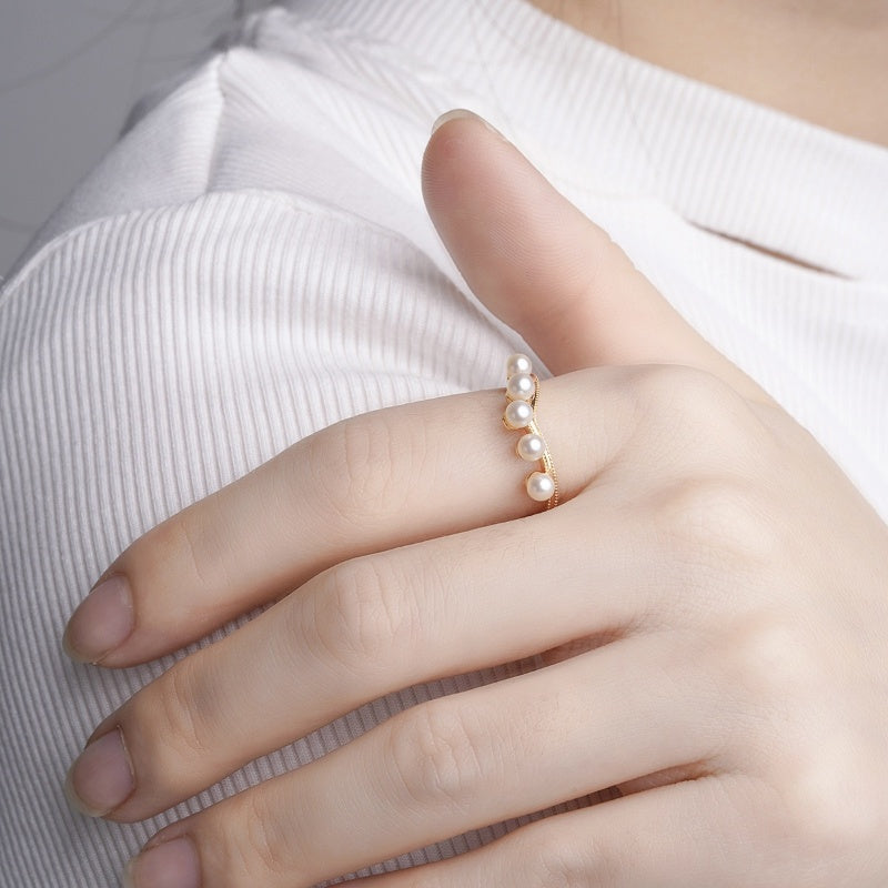 Bague Perle – Rosée Matinale, Argent Plaqué Or