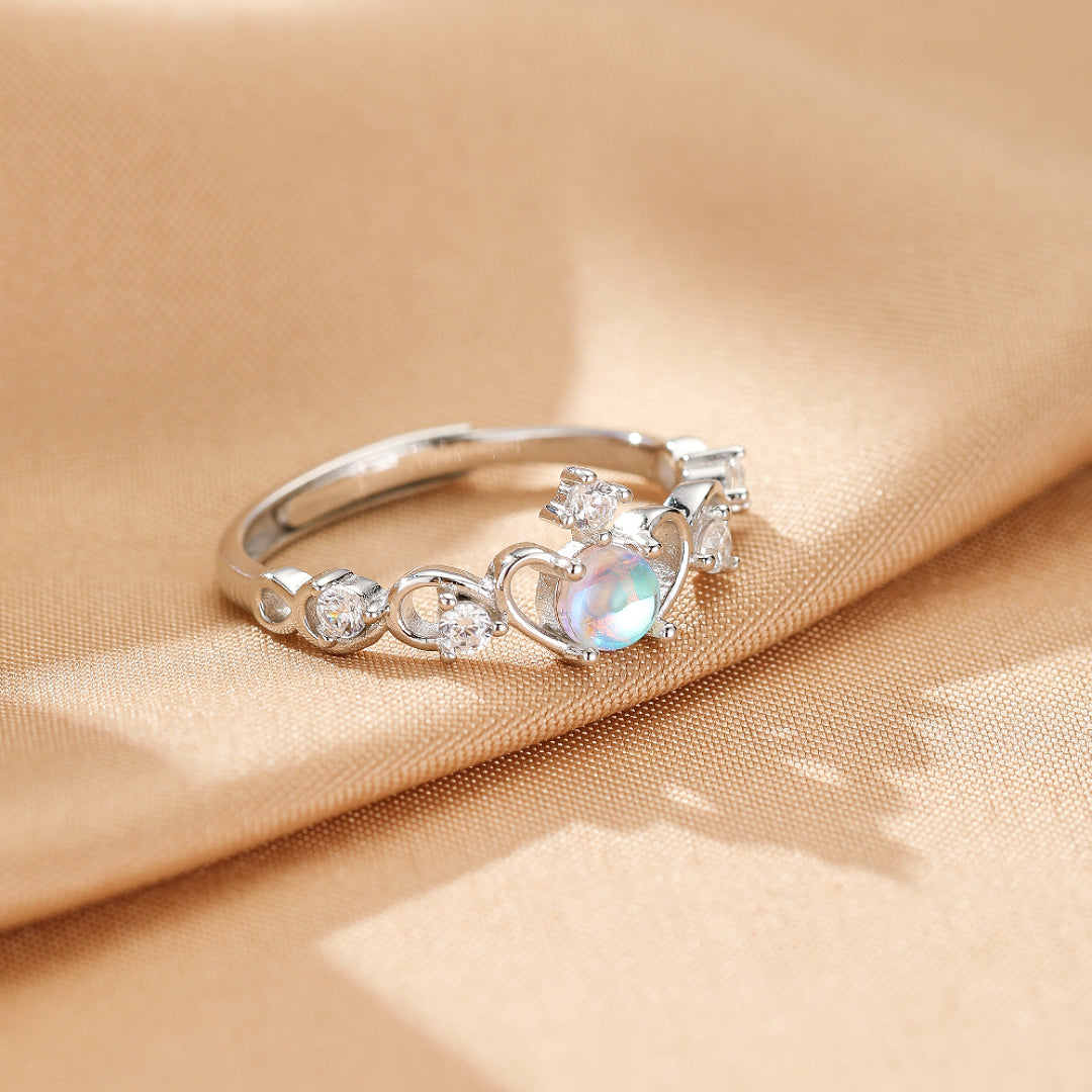 Bague Pierre de Lune Couple – Rayons d’Amour, Argent