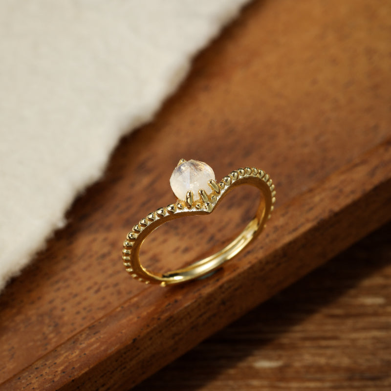 Bague Pierre de Lune – Goutte Lumineuse, Argent Plaqué Or