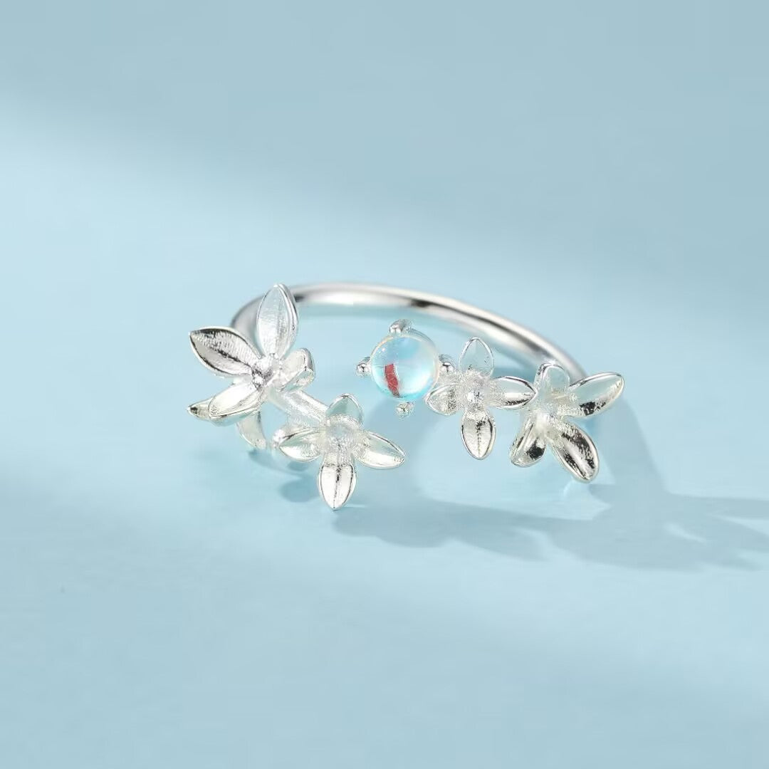 Bague Pierre de Lune – Halo Divin, Argent