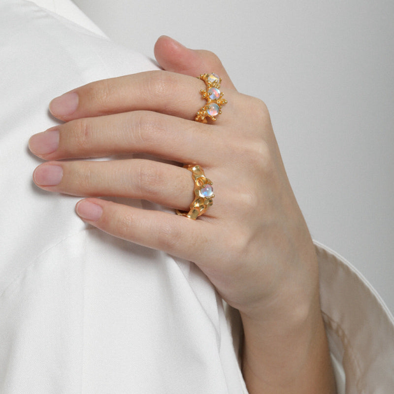 Bague Pierre de Lune – Jardin de Lumière, Argent Plaqué Or