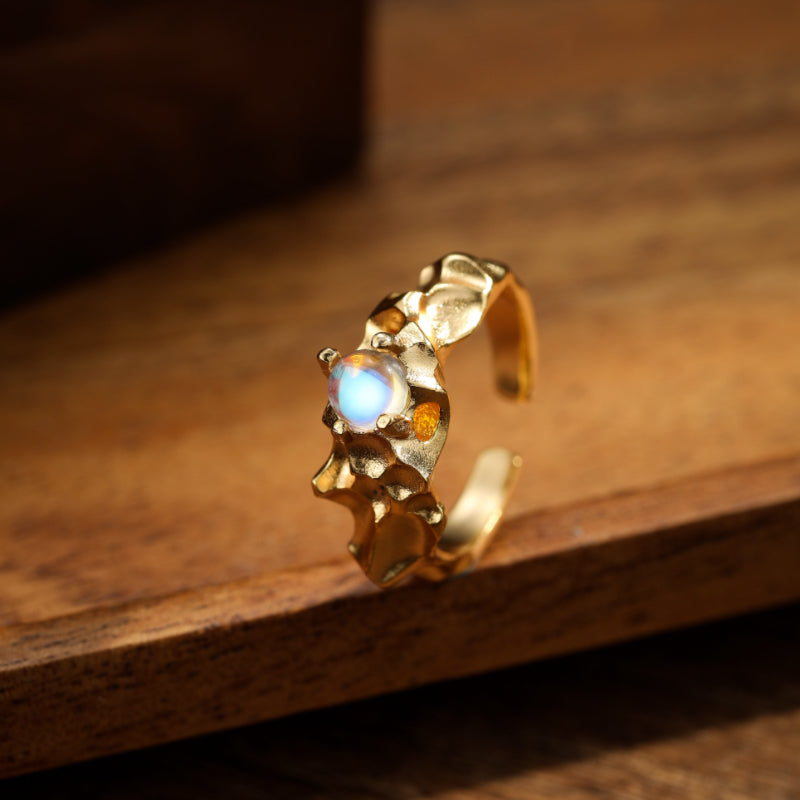 Bague Pierre de Lune – Jardin de Lumière, Argent Plaqué Or