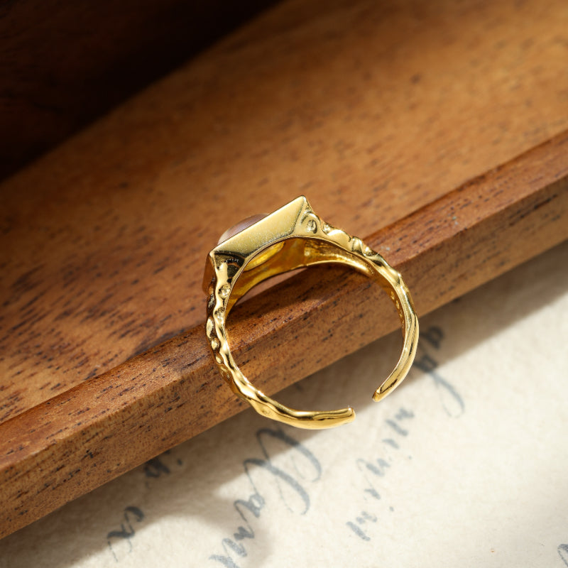 Bague Pierre de Lune – Lueur Impériale, Argent Plaqué Or