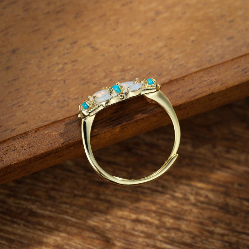 Bague Pierre de Lune – Turquoise Florale, Argent Plaqué Or