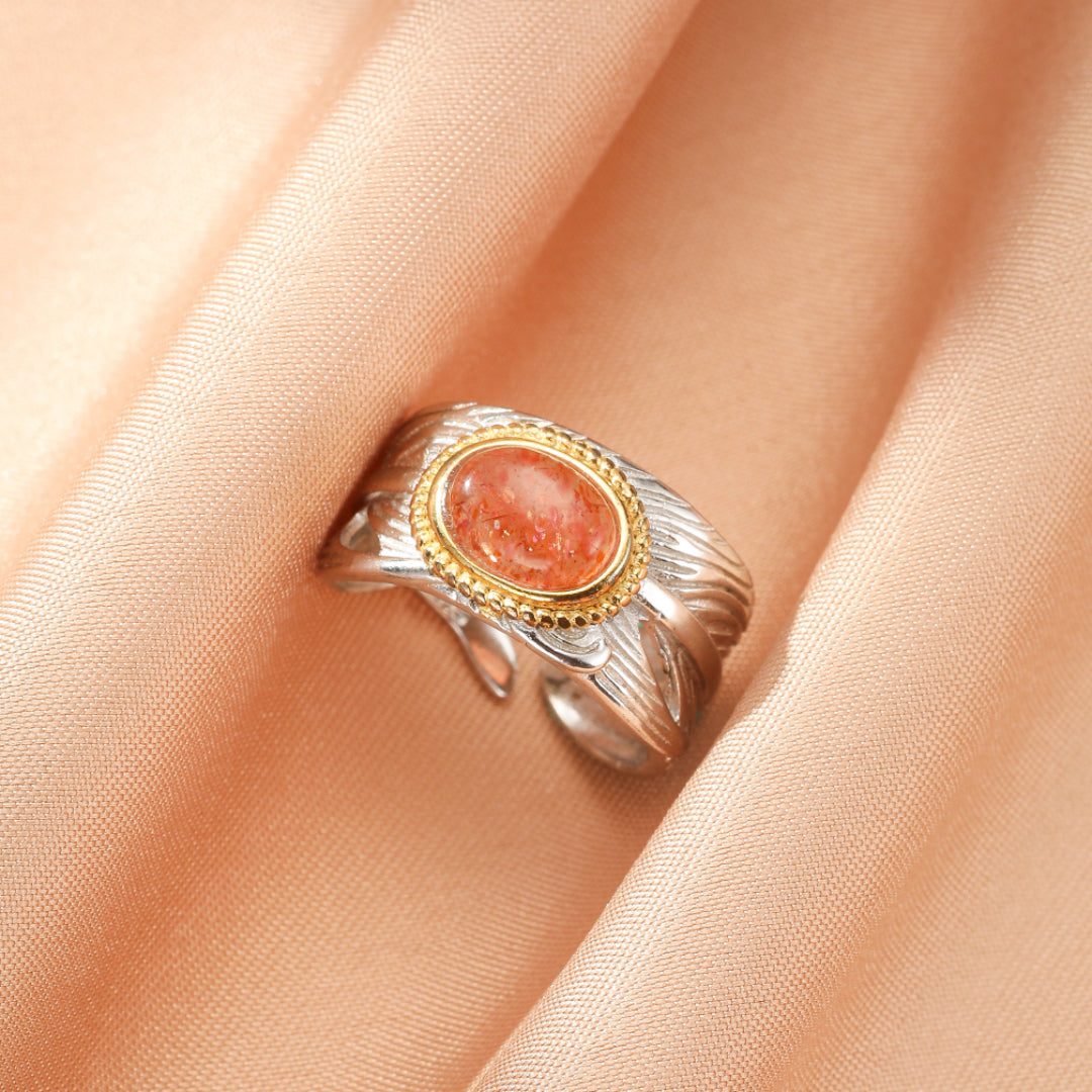 Sunstone Ring – Solar Feather, Silver
