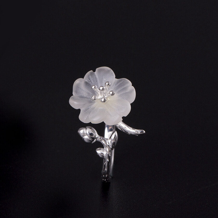 Clear Quartz Ring – Tranquility Flower, Silver