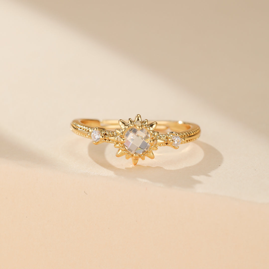 Clear Quartz Ring – Sun Catcher, Gold Plated Silver