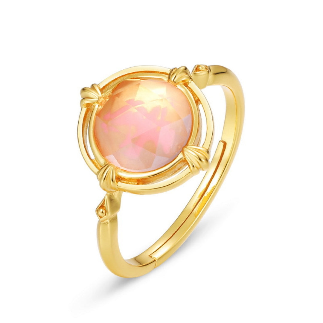 Rose Quartz Ring Radiant Aura 10K Gold Plated Sterling Silver