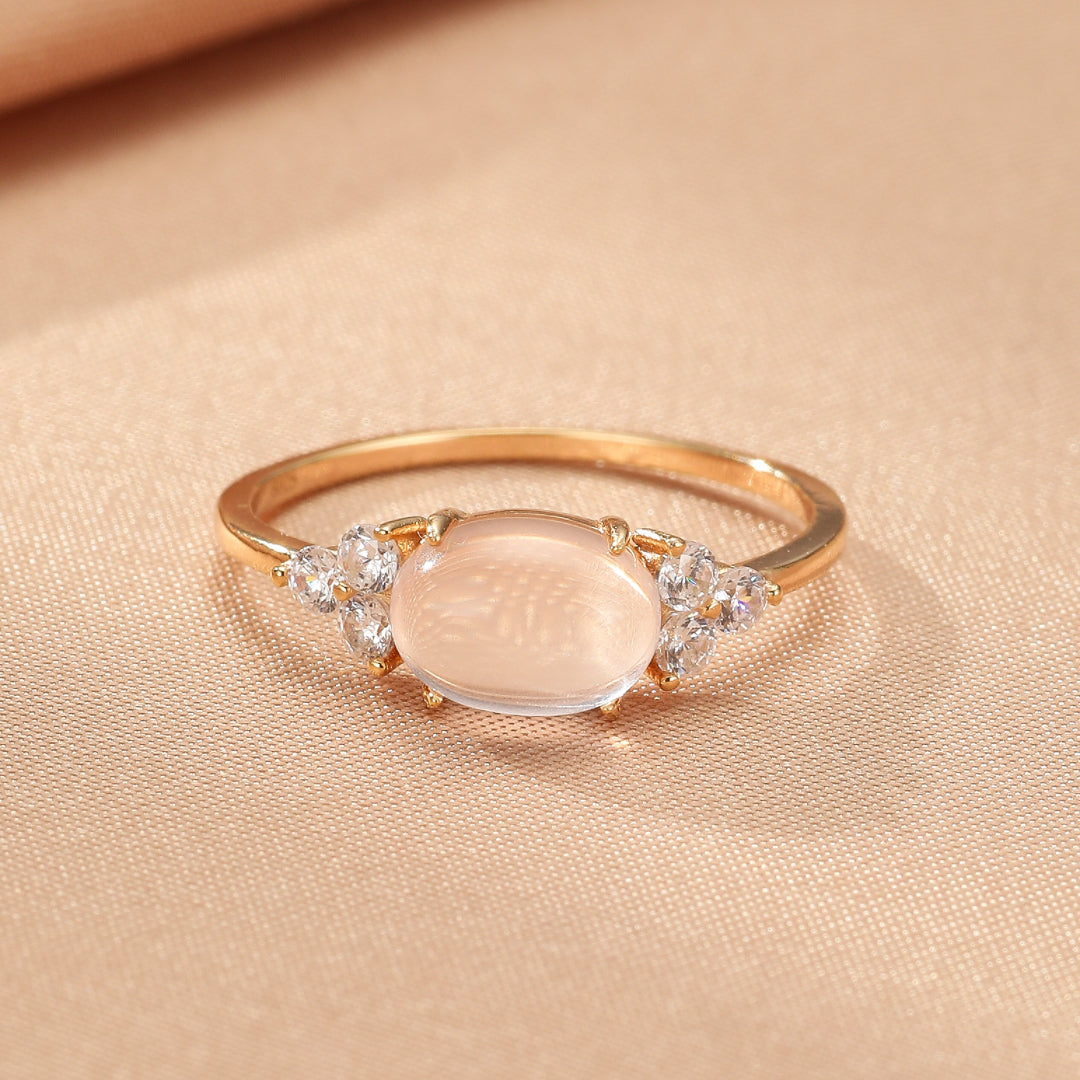 Rose Quartz/Aquamarine Ring – Star Sparkle, Gold Plated Silver