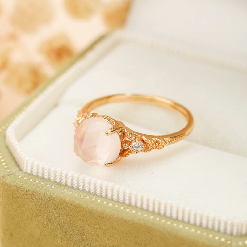 Rose Quartz Ring – Floral Radiance, Gold Plated Silver