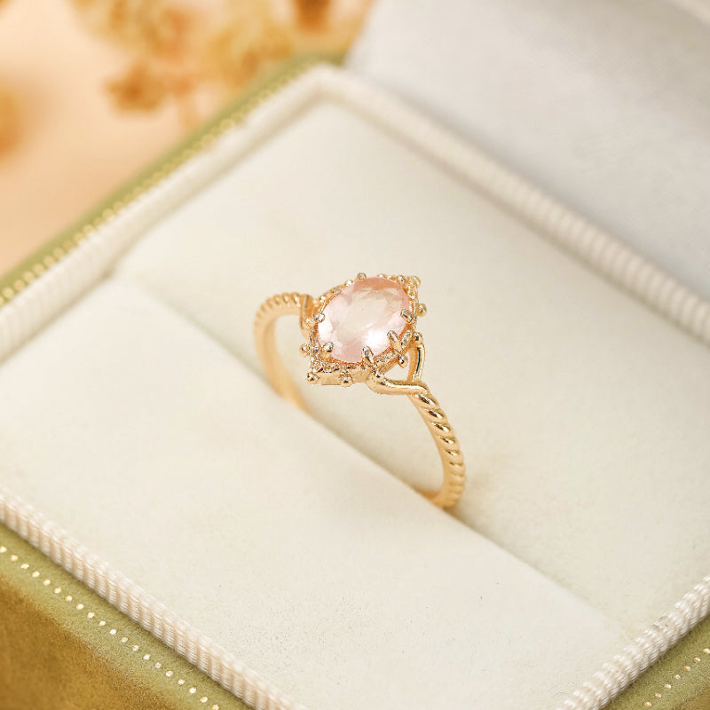 Bague Quartz Rose – Floraison, Argent Plaqué Or