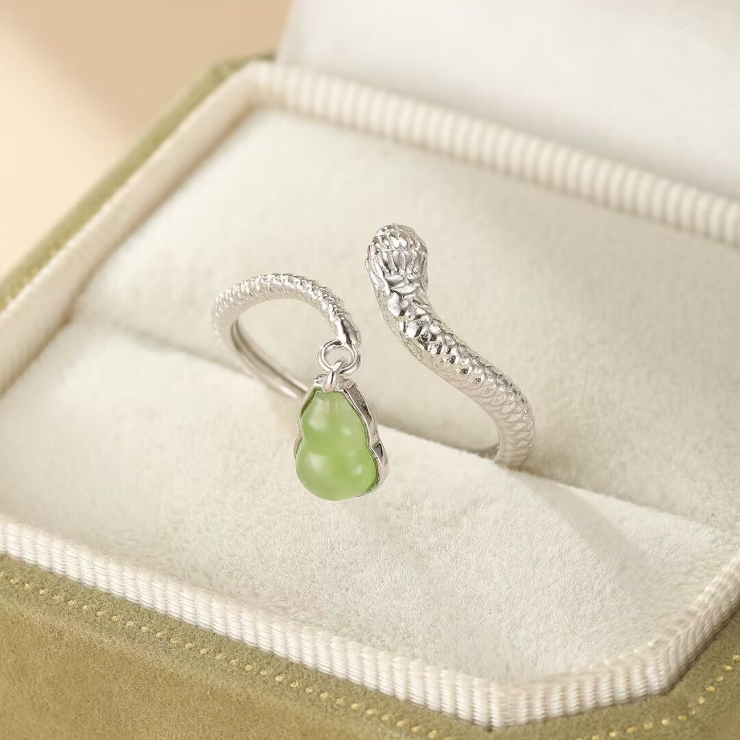 Bague Serpent et Jade – Harmonie Envoûtante, Argent Plaqué Or