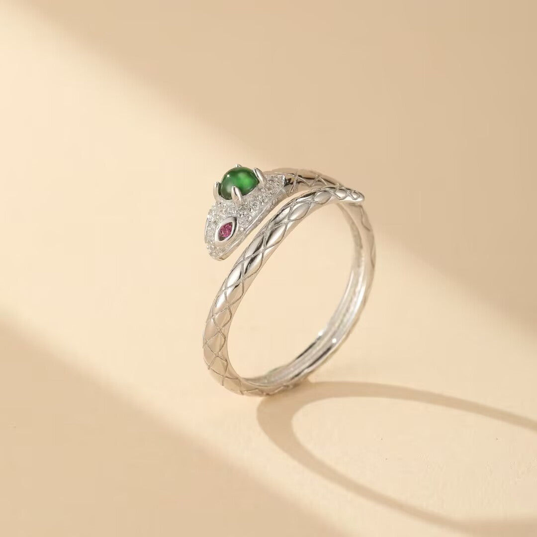 Bague Serpent – Serment de Jade, Argent 925