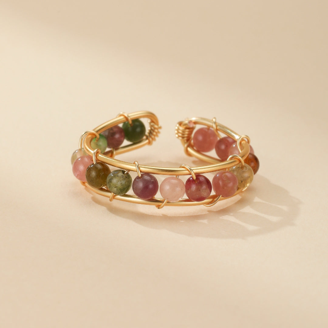 Bague Tourmaline – Éclat Arc-en-Ciel, Plaqué Or 14k