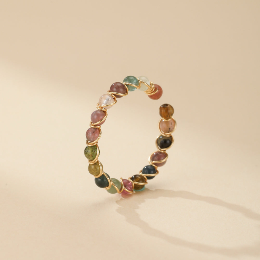 Bague Tourmaline – Éclat Arc-en-Ciel, Plaqué Or 14k